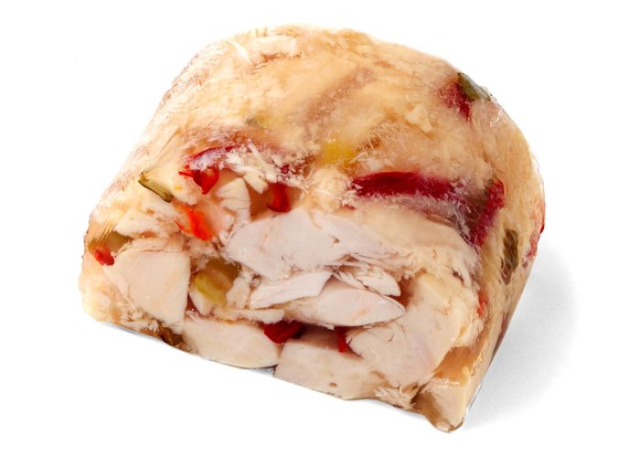 Hähnchenbrust gerissen in Aspik mit Paprika (kleine Tunnelform, ca. 400 g)